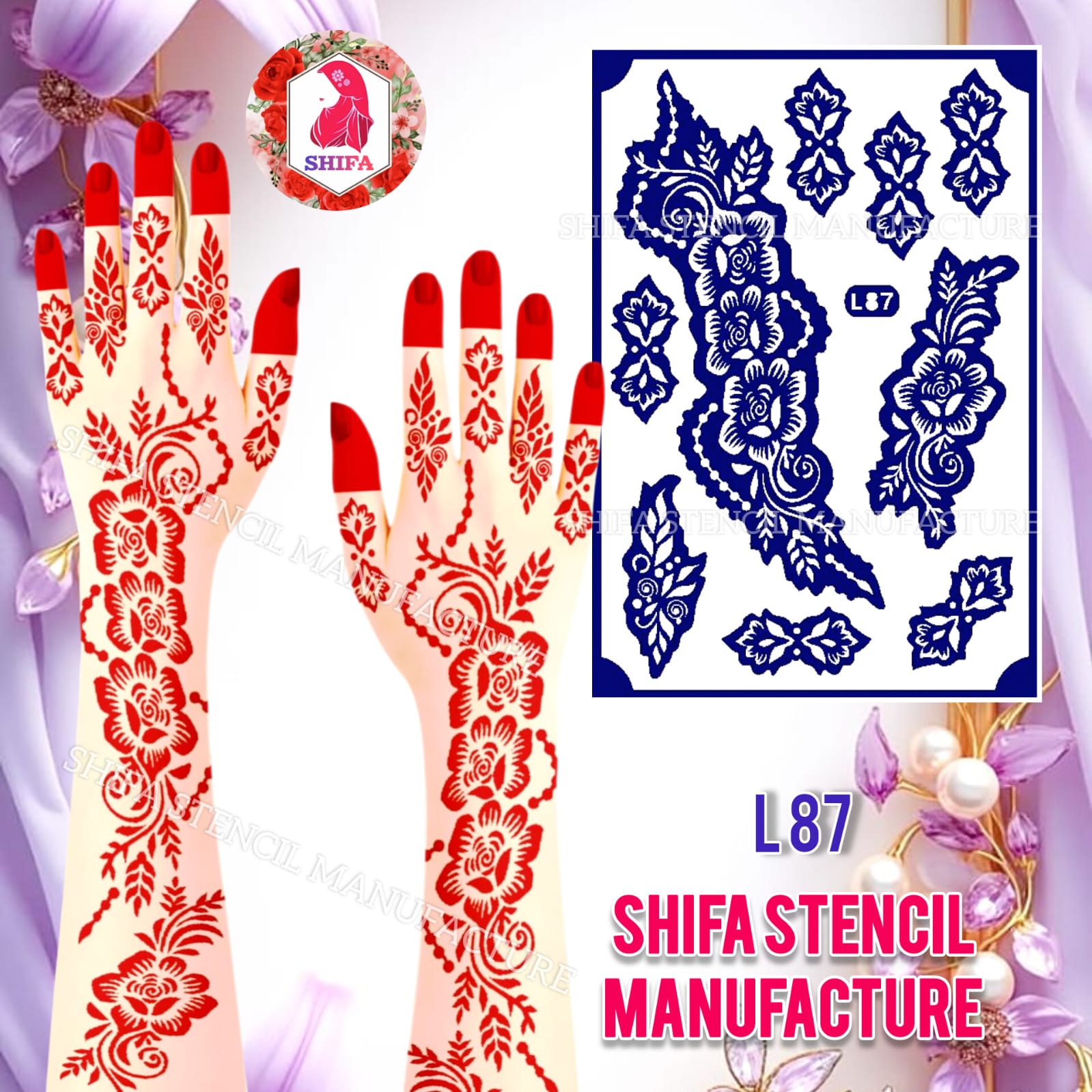 L 87 A graceful floral stencil Design Sticker Overview Henna Stencil - Shifa Stencil